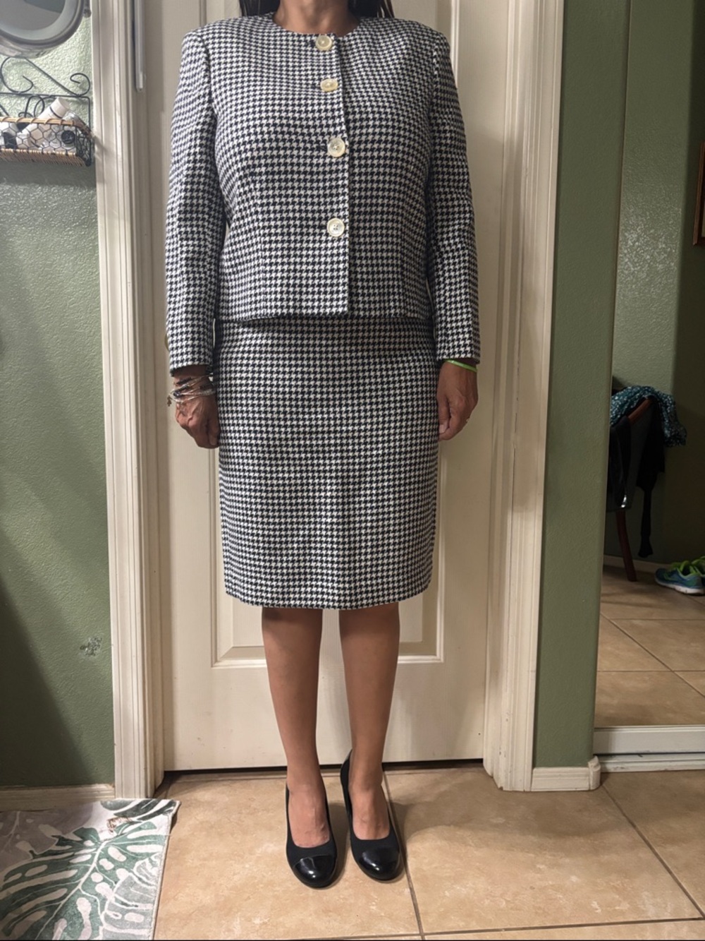 Black and White Houndstooth Skirt Suit